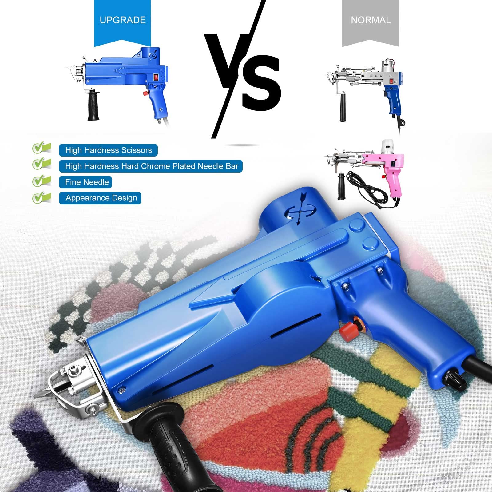 Tufting Gun 2 en 1,Aomdom Cut Pile Loop Pila Pistola de Alfombras 5-40 Puntadas/Seg Máquina de Tejer Alfombras 7-21 mm Rug Tufting de Flocado de alta Velocidad (azul)