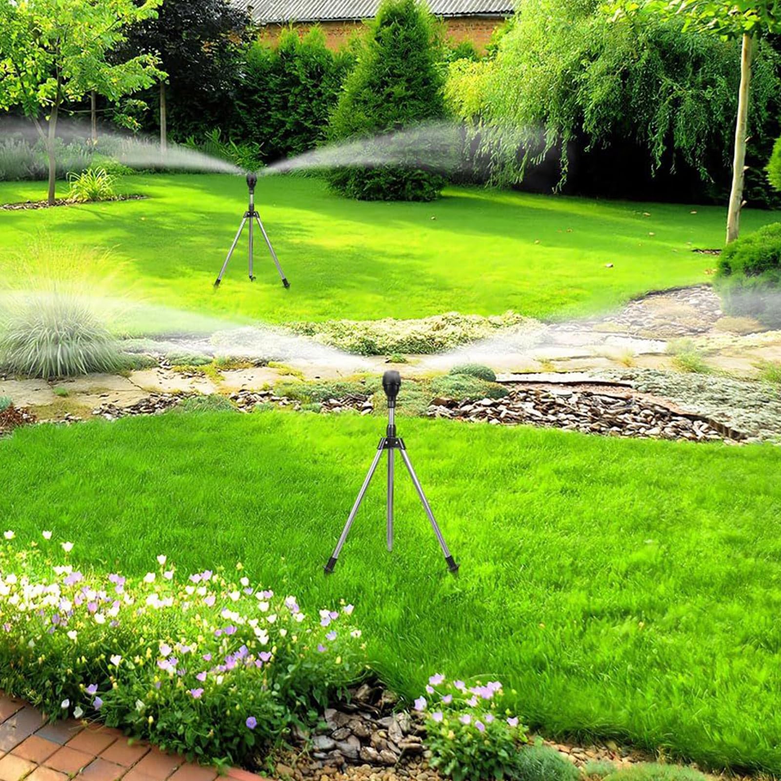 Sprinkler on Tripod, 360 Degree Large Area Irrigation Sprinkler with Adjustable Sprayer, Automatic Watering System for Outdoor Pathway Backyard Garden Farm Use