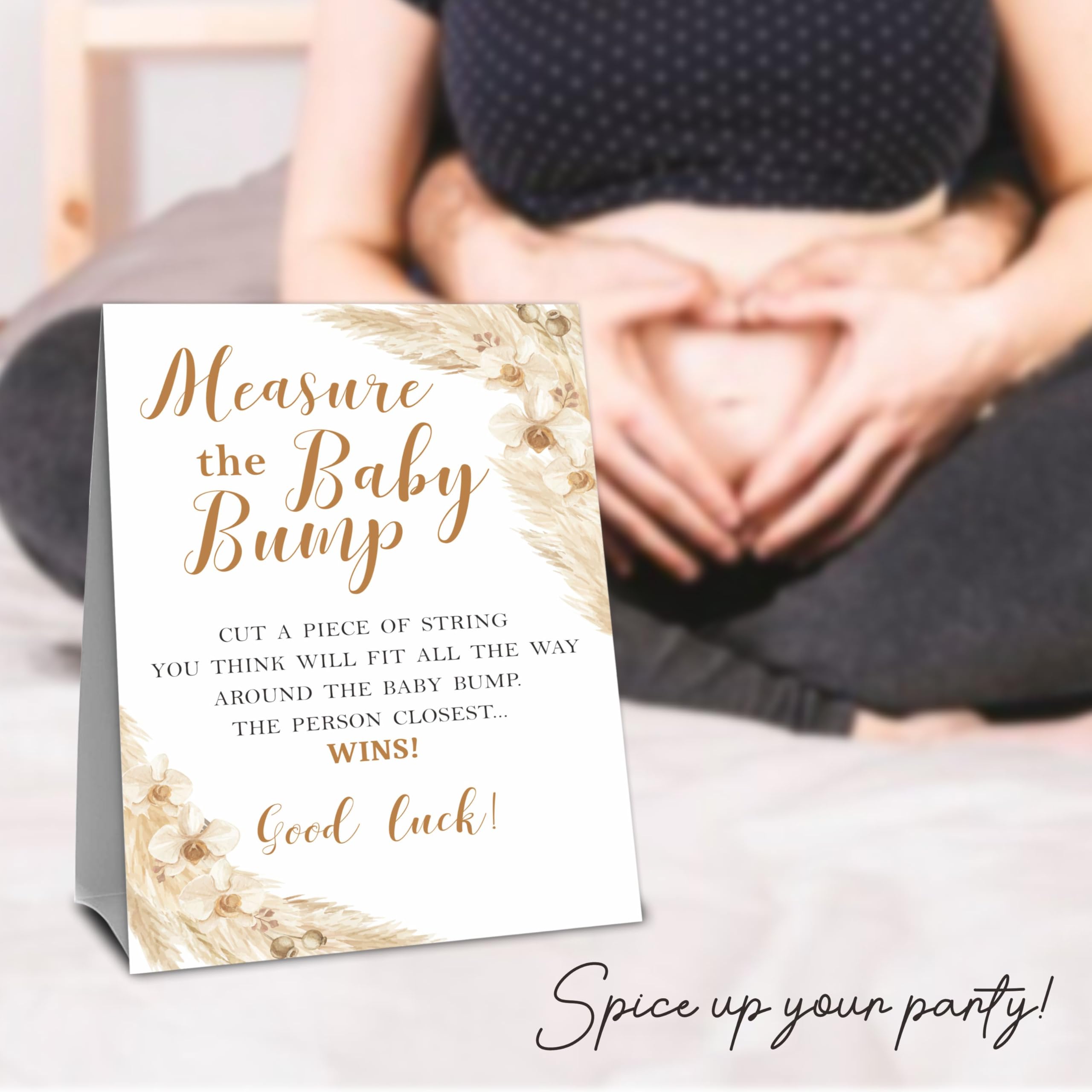 Boho Baby Shower Measure The Baby Bump, zestaw do gry w brzuch mamy - 1 samodzielny znak i 50 biletów - ujawnienie płci, baby shower, ogłoszenie dziecka i artykuły imprezowe - A02