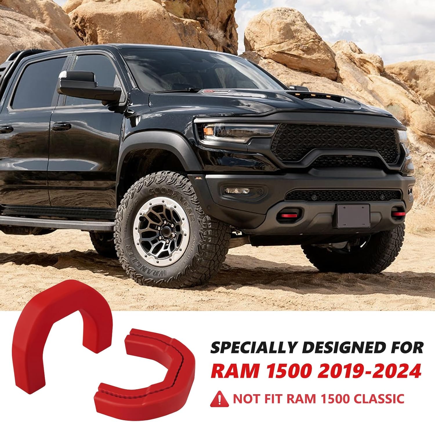 Front Tow Hooks Covers Hitch Cover customized Car Tow Hooks Compatible with RAM 1500 Accessories 2019-2025|Red (Not Fit for RAM 1500 Classic,Warlock,RAM 2500,RAM 3500)