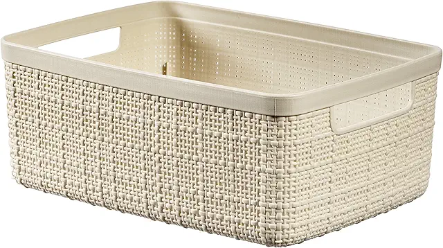 Cesto Básico Rectangular Curver Juliet 5L - Material 100% Reciclado, Acabado Yute, Blanco