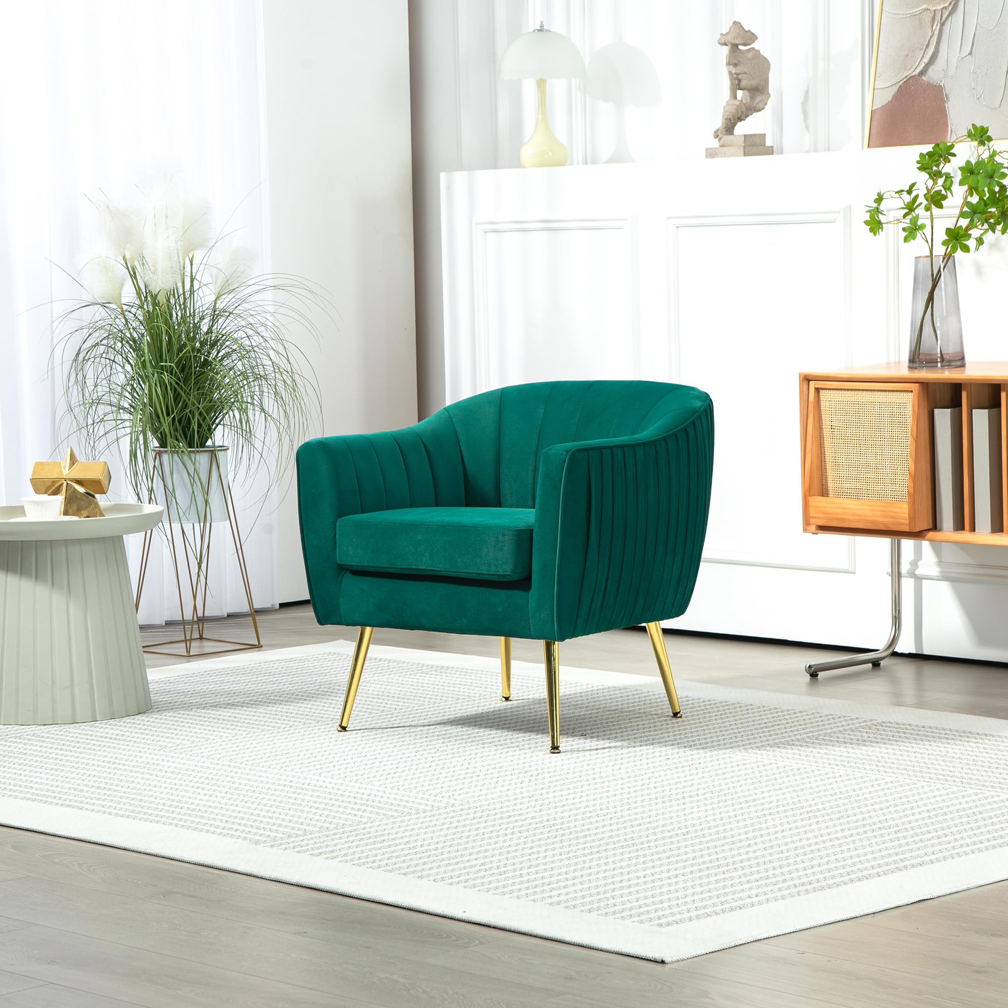 HOMCOM Poltrona da Salotto Imbottita con Braccioli e Schienale, Design Moderno, Gambe in Metallo (71x72x73 cm) Verde