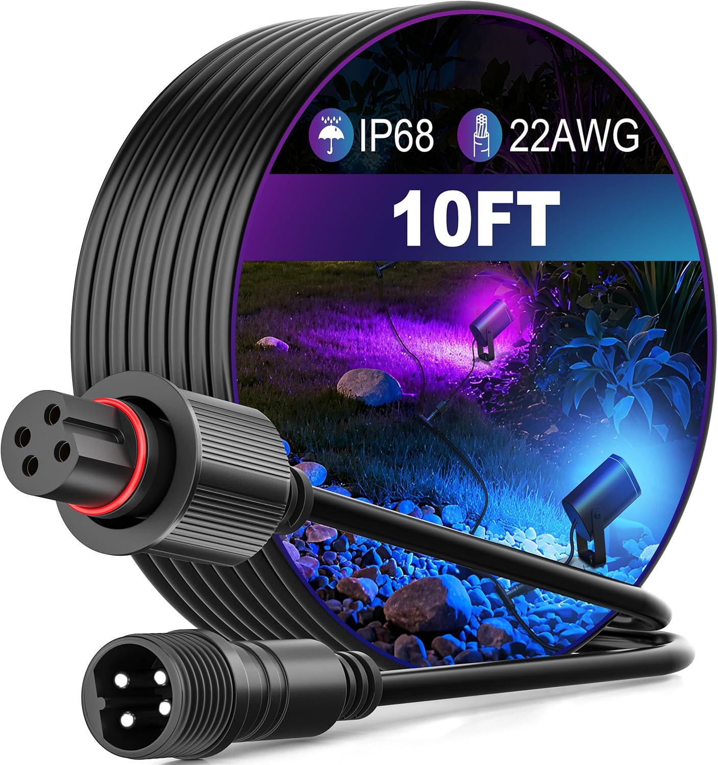 10FT Outdoor Extension Cable for Go-ee Outdoor Spot Lights 2, IP68 Waterproof Extension Cord Compatible with Go*ee ‎H7093 H7094-4 Pin Plug Patio Decorations