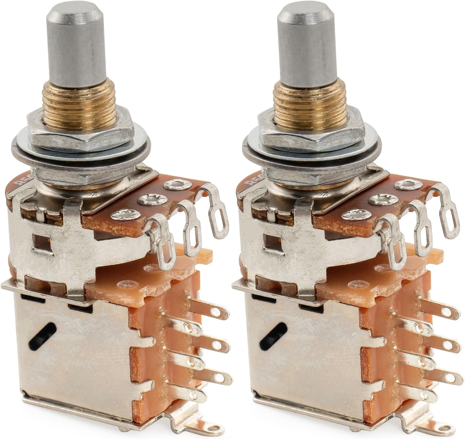 Pro B500K Brass Pots Metric Solid Standard Shaft 9.5mm Push-Pull Linear Taper Potentiometers for Electric Guitar Bass (Set of 2)