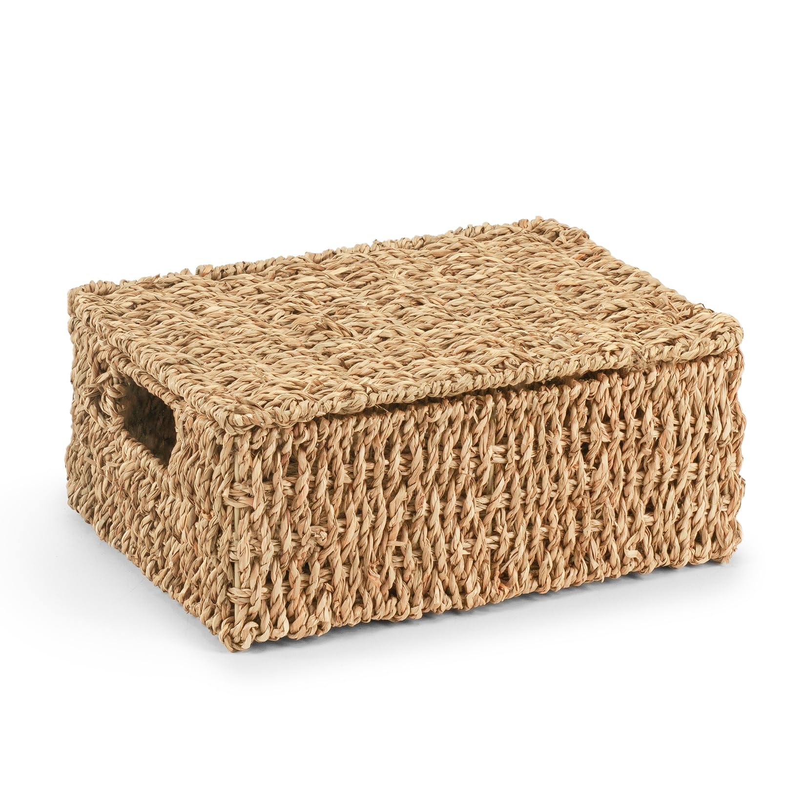 Woodluv Brown Storage Boxes With Lids, Woven Natural Seagrass, Nesting Storage Baskets For Shelves, Gift Hamper Basket | Shelf Hamper Organiser For Bathroom, Bedroom, Kitchen & Home Office, Medium