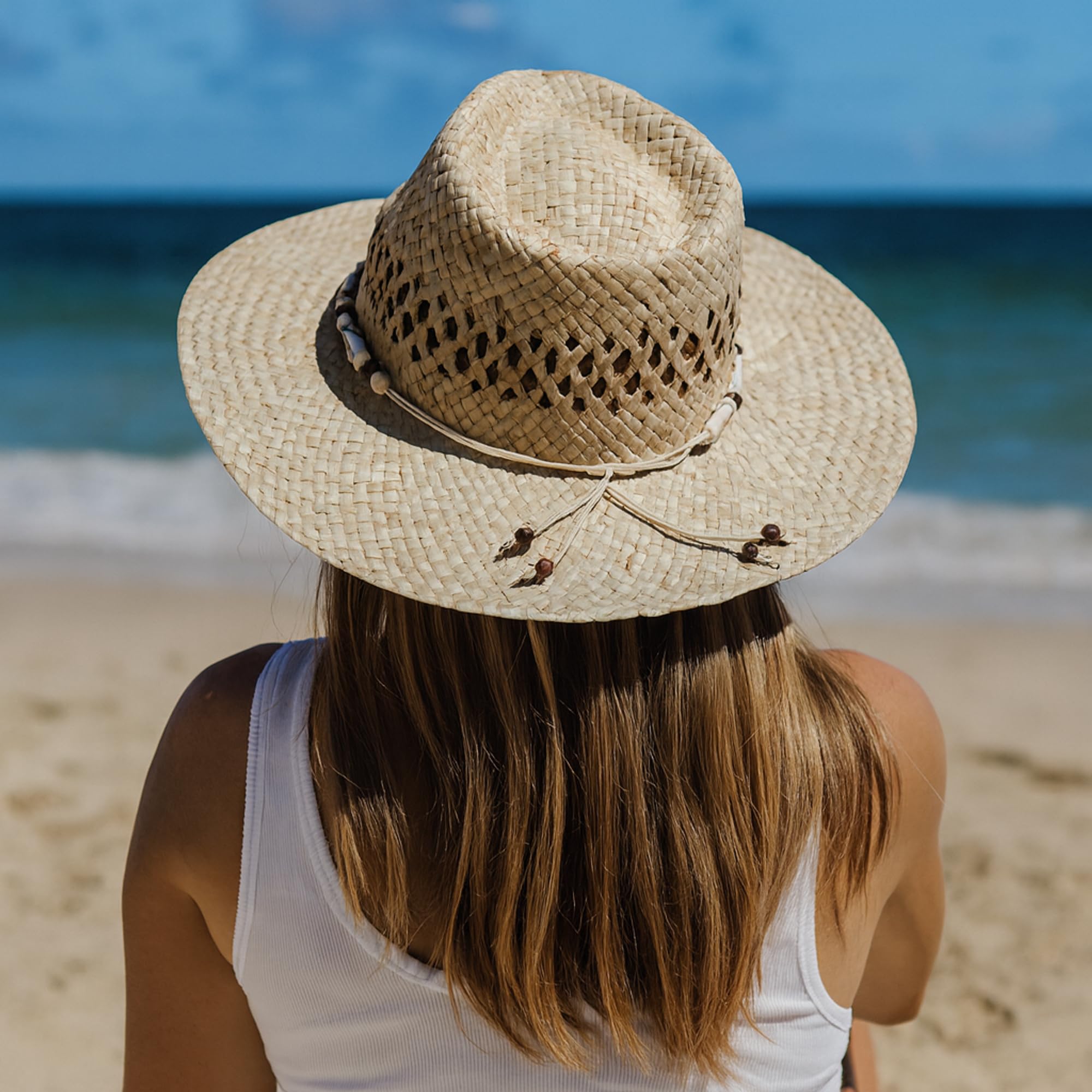 Cowboyhut, Herrn Sommerhut, 100% natürliches Stroh, Unisex mit Einheitsgröße