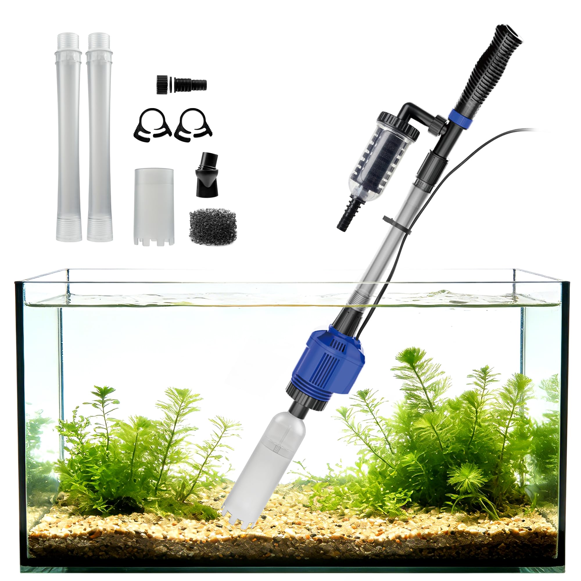 NICREW 3 in 1 Aspiratore per Acquario, Cambio d'Acqua, 800 L/h, 16 W | Aspirazione Stabile | Flusso Regolabile | Pulizia di Ghiaia e Sabbia | Facile Installazione | per Acquari Medi e Grandi