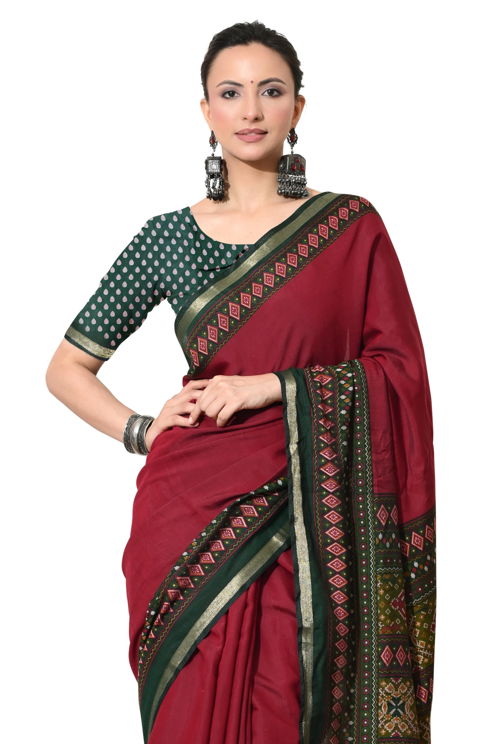 mirchi fashion Women's Viscose Cotton Ajrakh Printed Saree with Blouse Piece-picture-14