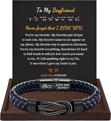 I Love You Gifts for Him Leather Bracelet for Men Knot Infinity Bracelets Valentines Day Gift for Husband Boyfriend Dad Son Grandson Anniversary Birthday Jewelry Graduation Gifts for Him 2024