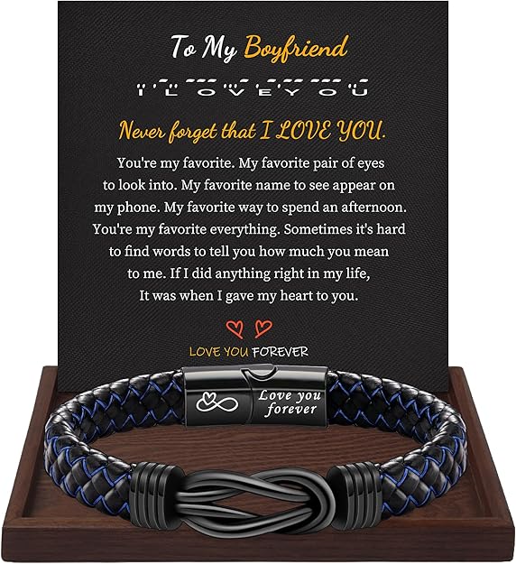 I Love You Gifts for Him Leather Bracelet for Men Knot Infinity Bracelets Valentines Day Gift for Husband Boyfriend Dad Son Grandson Anniversary Birthday Jewelry Graduation Gifts for Him 2024