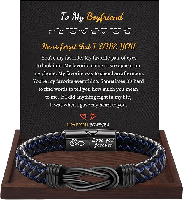I Love You Gifts for Him Leather Bracelet for Men Knot Infinity Bracelets Valentines Day Gift for Husband Boyfriend Dad Son Grandson Anniversary Birthday Jewelry Graduation Gifts for Him 2024