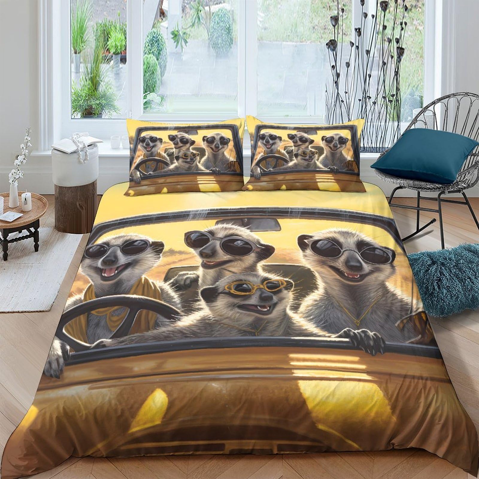 Ctjqhvkz Style-8 3D Printed Funny Meerkat Driving Fitted Sheet Microfiber Soft Breathable Cartoon Car Mattress Cover Bedroom Decor Single（135X200cm）