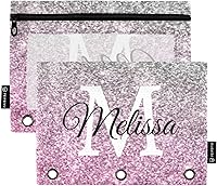 Vista 12 de Estuche para lápices personalizado verde menta con purpurina para 3 anillas, bolsa de lápices personalizada con cremallera, estuche transparente