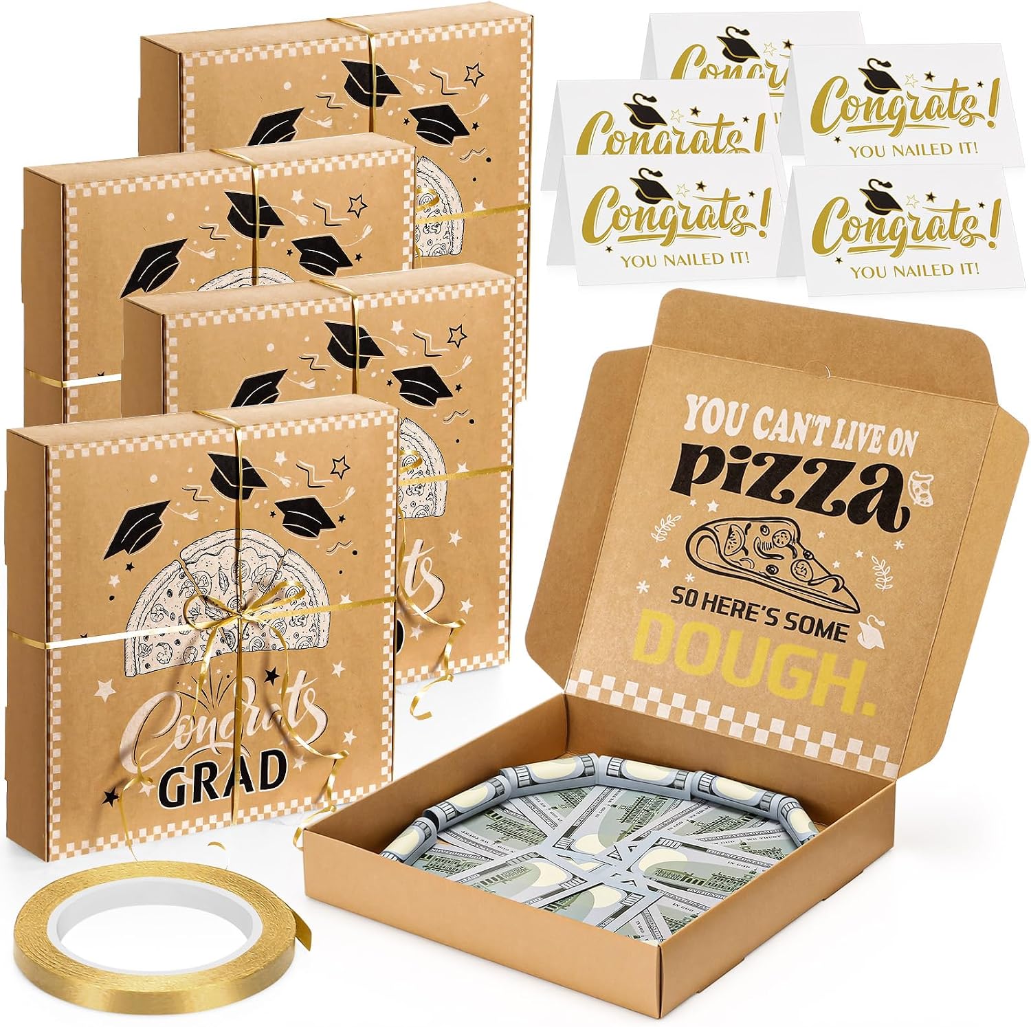 Feifeiya 5 Pcs Graduation Money Gifts Graduation Pizza Money Box 2026 for Cash Ideas Gift 10 x 10 Funny Holder Fun for Surprise Funny Congrats Grad Party Celebration (Cash Not Include) (Brown)