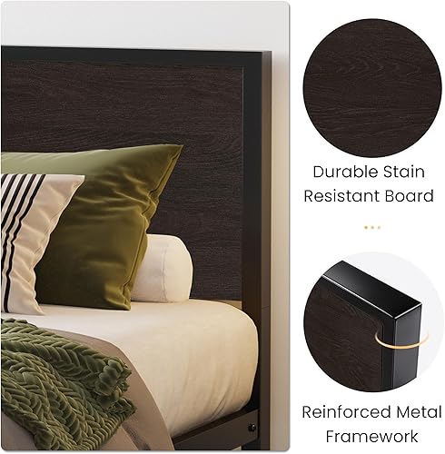 Miniatura 4 de SHA CERLIN Marco de cama matrimonial con cabecero cama de plataforma resistente con almacenamiento debajo de la cama listones de madera maciza y