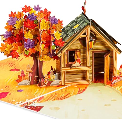 Miniatura 1 de Paper Love Frndly - Tarjeta desplegable de otoño, acogedora casa de otoño en 3D, hecha a mano, 100% reciclada y ecológica, cubierta de 8 x 6