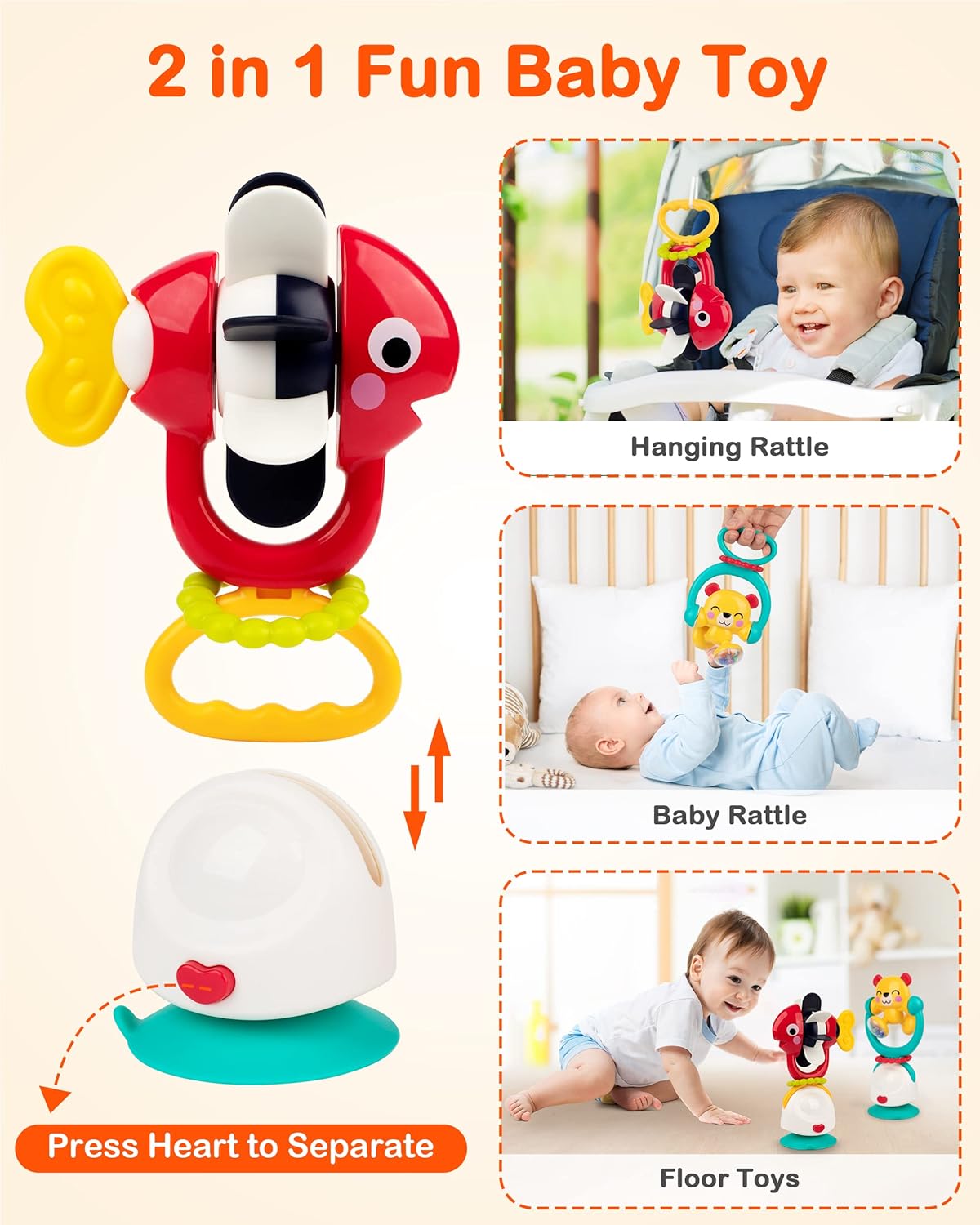 Vanmor 2 Pcs Baby High Chair Activity Toys with Suction Cup, 2 in 1 ...