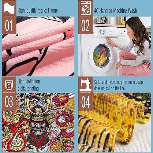 Miniatura 4 de Aidatain Tapiz samurái japonés de anime Oni para colgar en la pared, diseño estético de dragón japonés de franela grande de 80 pulgadas y 60