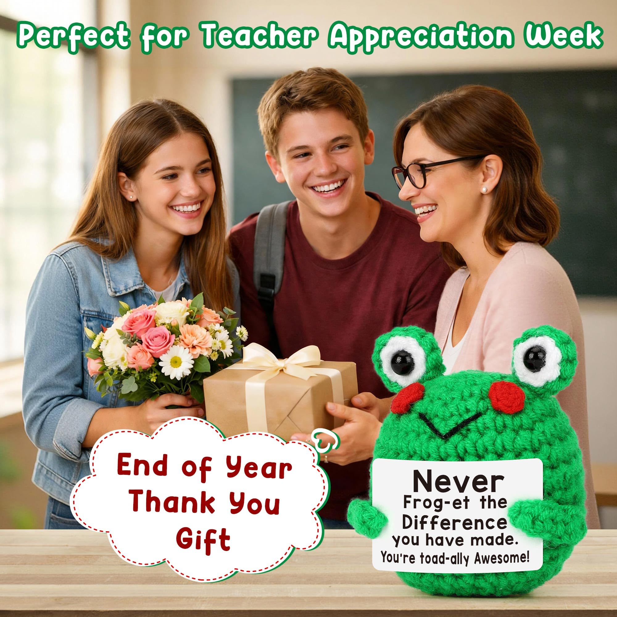 Teacher Appreciation Gifts - Thank You Gifts for Teachers Nurse Boss Coworker Employee Appreciation Gift Administrative Assistant, Cute Crochet Frog Gift Graduation Teacher's Day Retirement Farewell
