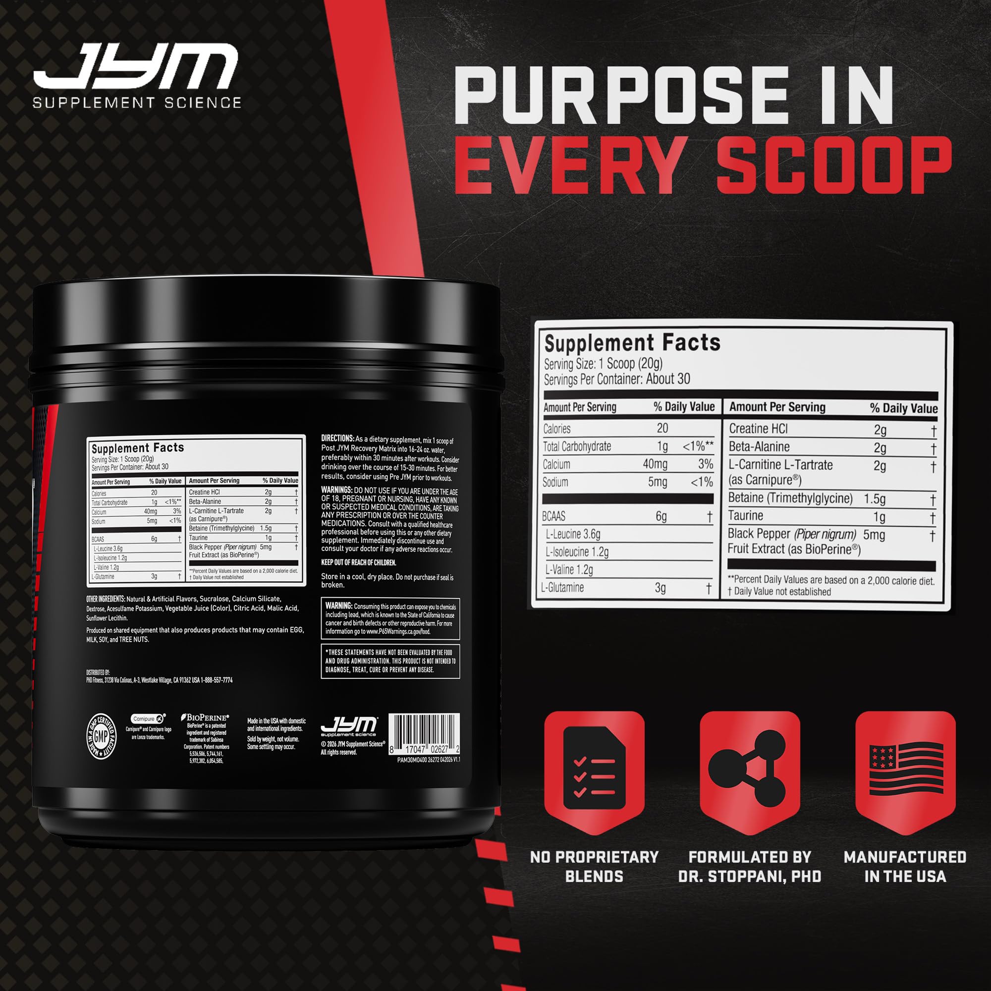 Post JYM BCAAs+ Recovery Matrix, Mandarin Orange - Creatine HCl - 21.2 Oz — Amazon image 4