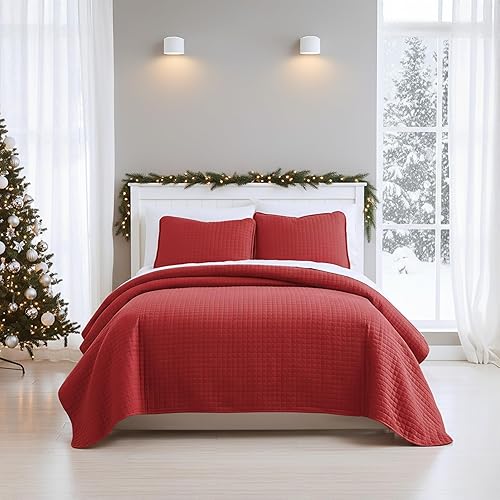 Miniatura 1 de Southshore Fine Living, Inc. Edredón rojo de gran tamaño, tamaño King con 2 fundas de almohada a juego, colcha acolchada KingCalifornia King,