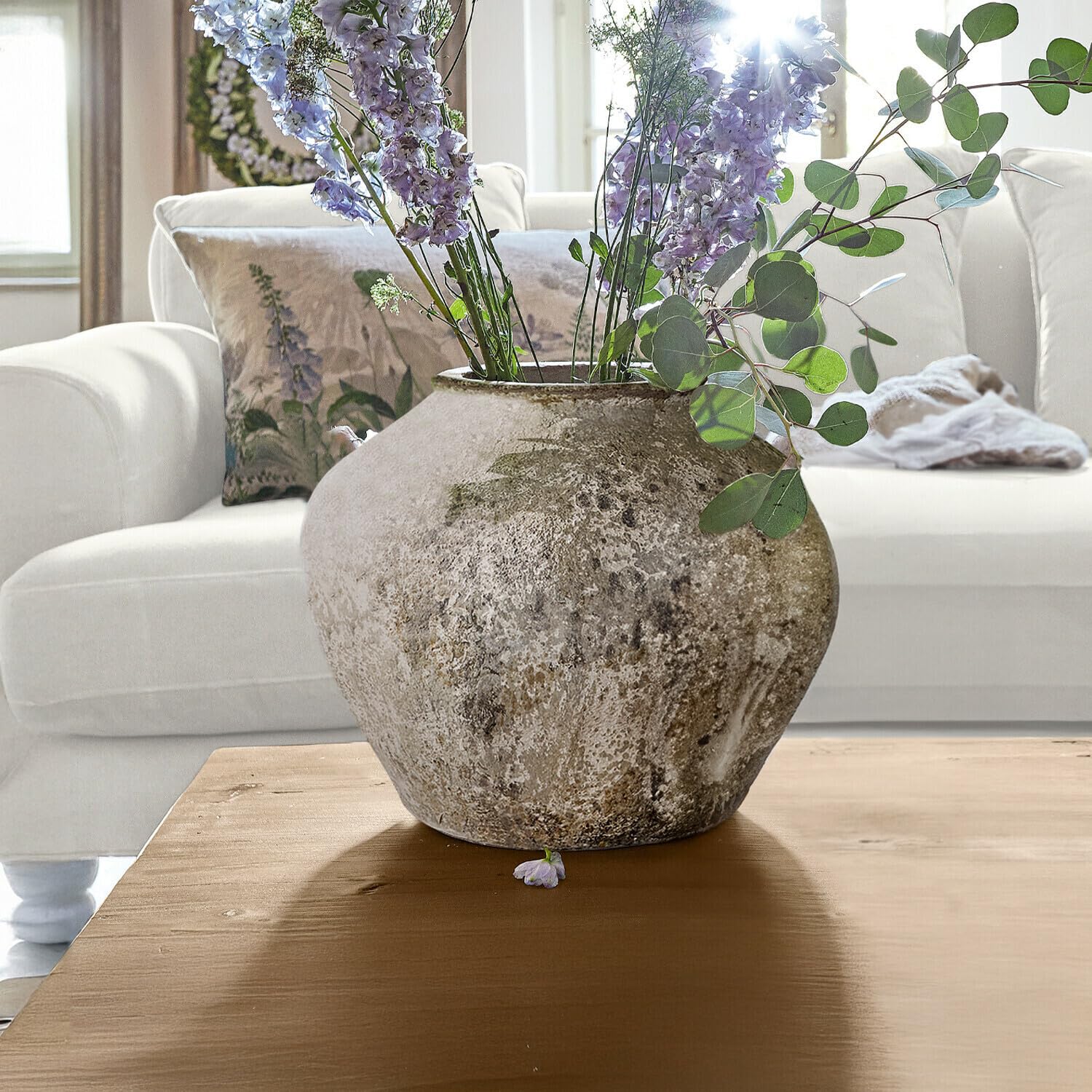 Loberon Vase Champs - Kunststein - Zimmer Deko für Trockenblumen & Blumen - Handgemachtes Antik-Finish - 30cm & ø36cm, antikgrau | Kunststein - Zimmer Deko für Trockenblumen & Blumen - Handgemachtes Antik-Finish - 30cm & ø36cm