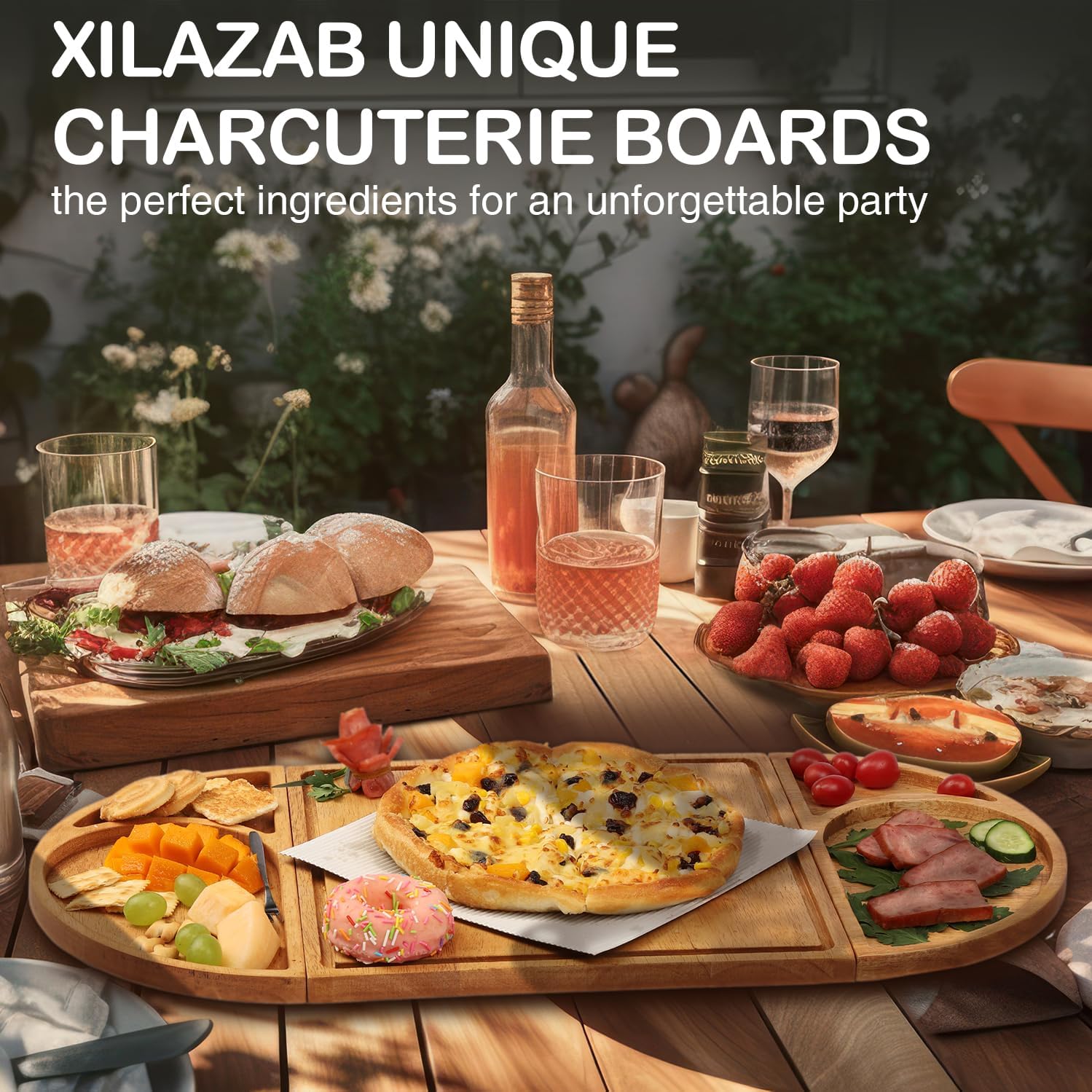 Extra Large Magnetic Charcuterie Board Cheese Board Gift Set 3 Part Square & Round & Heart Shaped Acacia Wood Cheese Boards Charcuterie Wooden Tray Serving Board Platter for Any Occasion