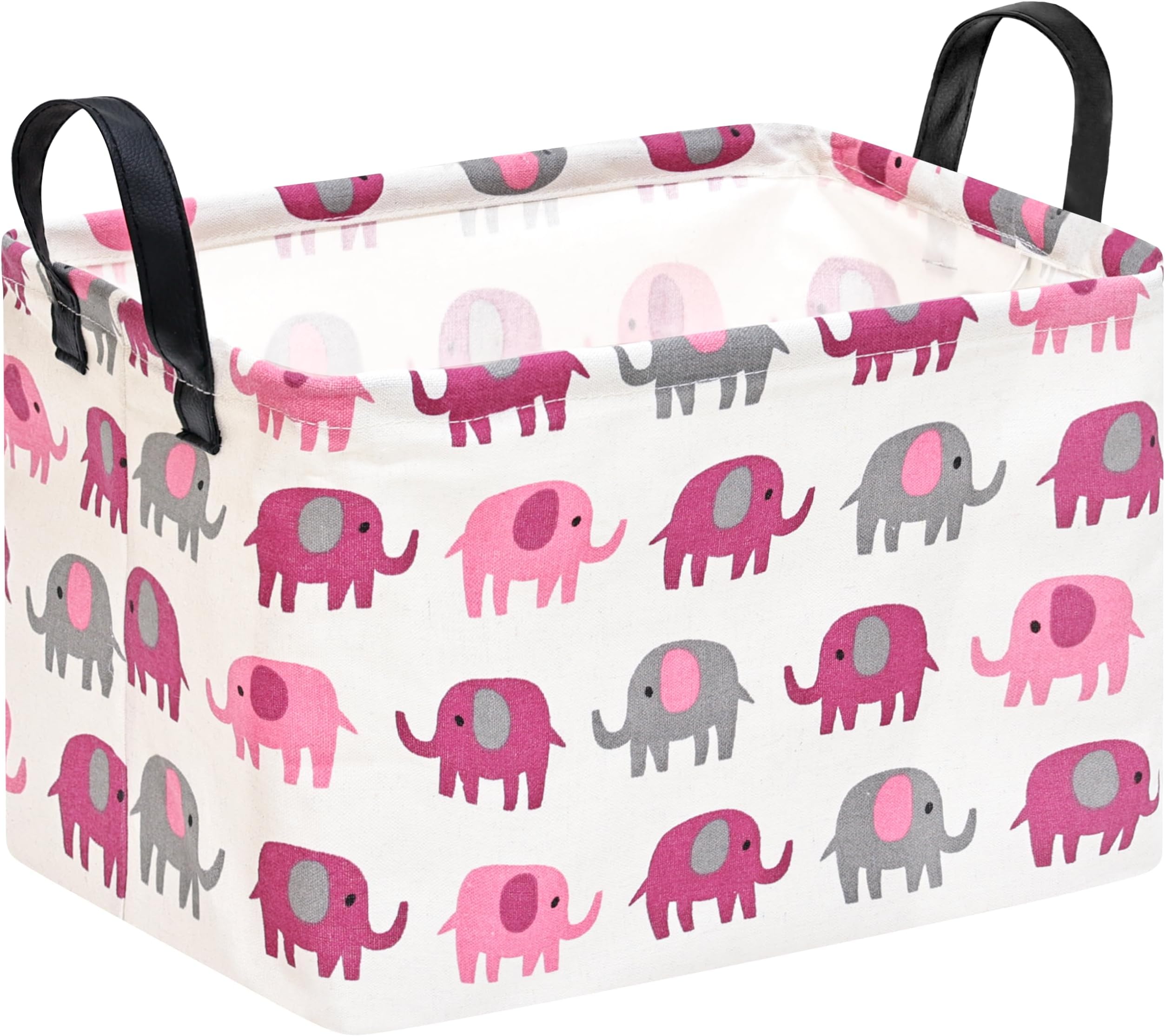 Rectangle Pink Elephant Pattern Gift Basket Storage Bin Laundry Hamper Storage Organization Box Nursery Hamper for Clothes with Handles