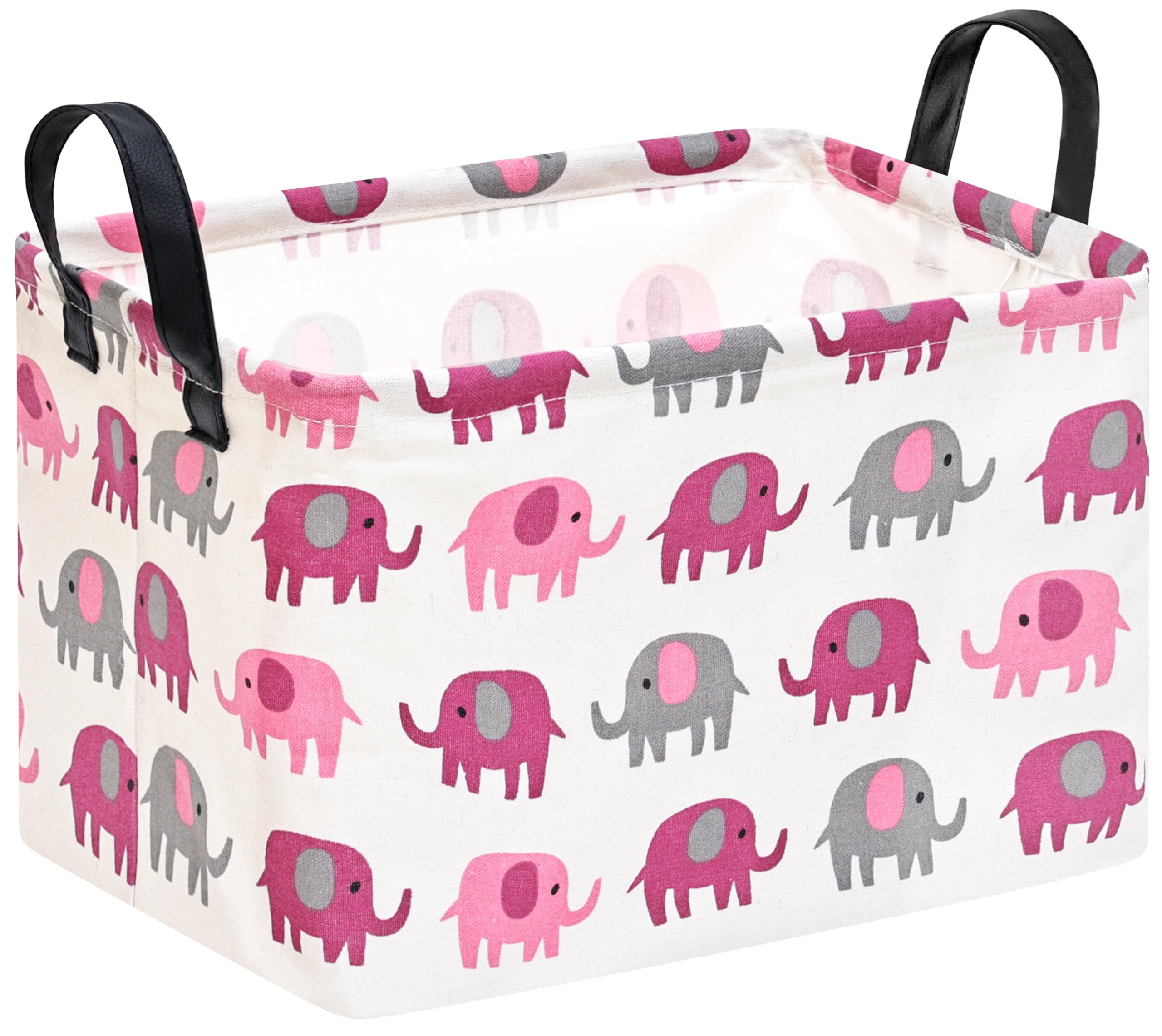 Baby Storage Basket Nursery Box Laundry Hamper Organization Bins for Toys and Clothes with Handles (Pink Elephant)