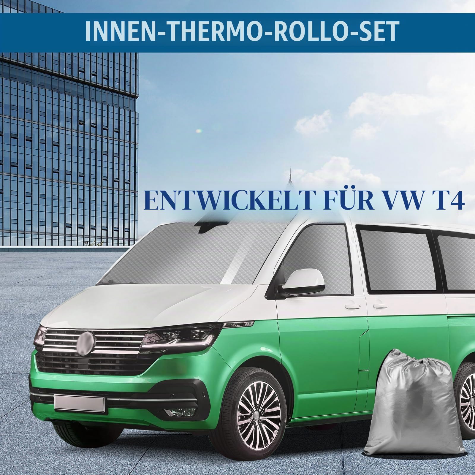 Sonnenschutz Auto Frontscheibe für VW T4 LWB, 8-teilig Innen Thermomatte Fahrerhaus, UV-Schutz Auto Sonnenblende mit Aufbewahrungsbeutel