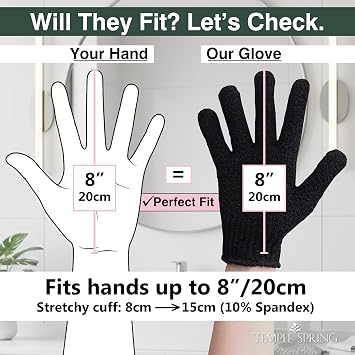 Temple Spring Exfoliating Glove, Carbonized Rayon Bamboo Body Scrubber, Loofah Exfoliating Mitt, Shower Scrubber Wash Cloth, Body Exfoliator Scrub, Loofa Shower Gloves Bath Sponge - Black