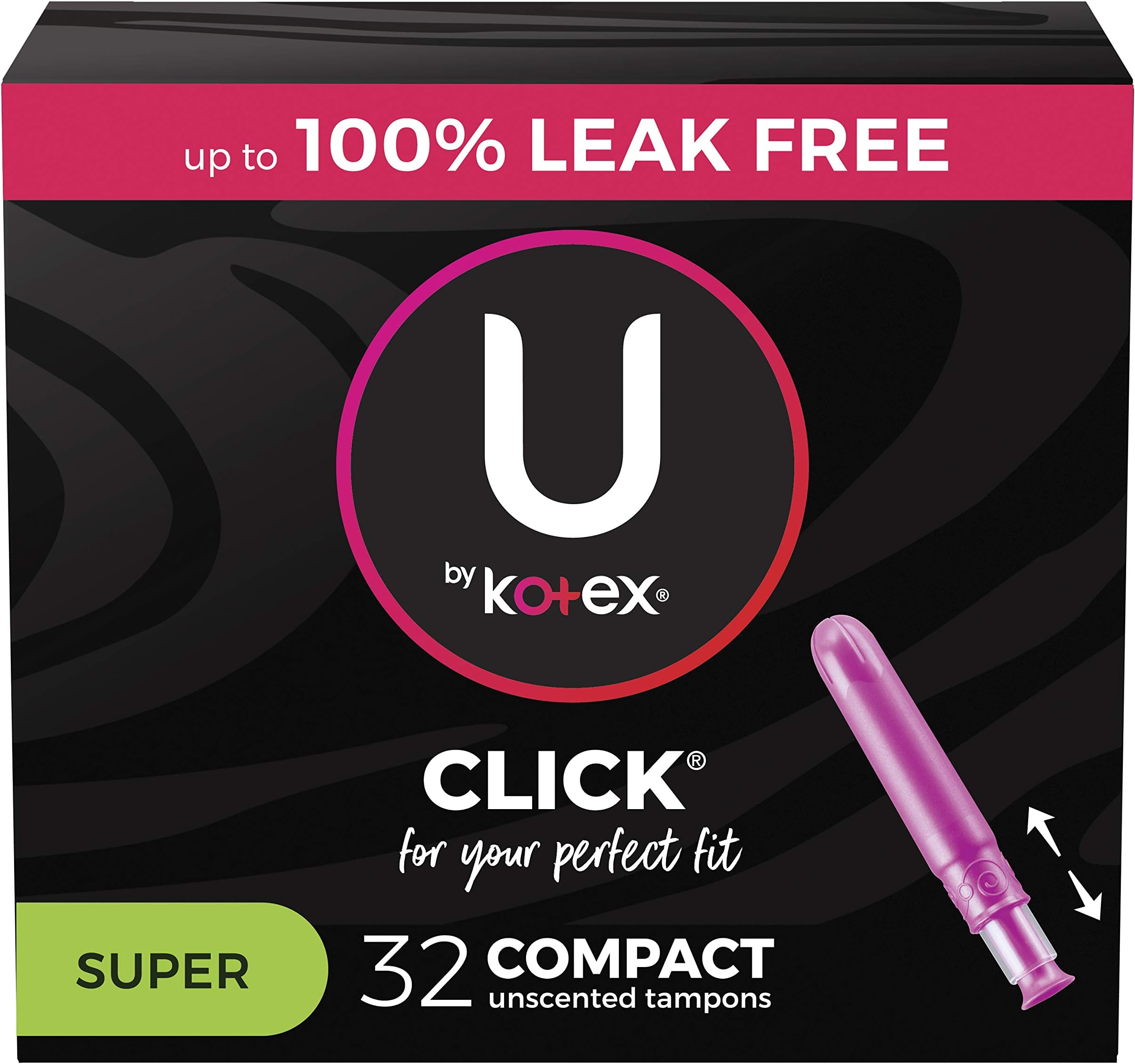 U by Kotex Click Compact Tampons, Super Absorbency, Unscented, 32 Count