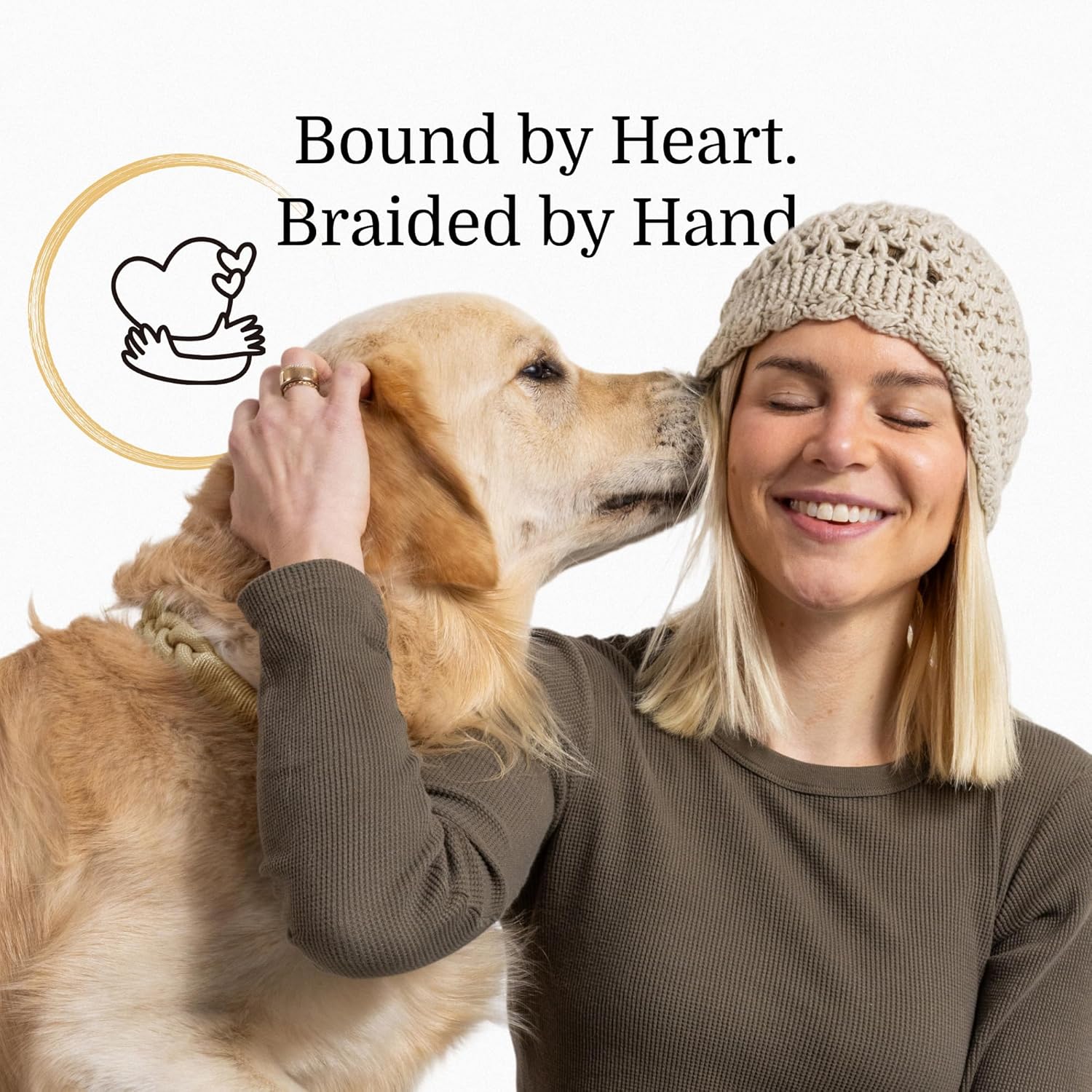 2026 New Edition, Fei & Eve Hand-Braided SP Cotton Martingale Collar – No-Pull, Gentle Design for Dog Neck – No Buckle, Heavy-Duty & Secure – The Thoughtful Gift for Dog Lovers, Large, Champagne