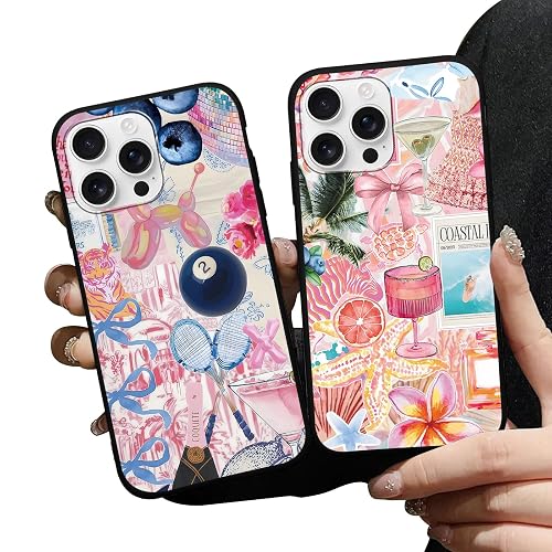 Zrutru 2 Pack Preppy Pink Collage Phone Cases for iPhone 16 Pro Max Case Trending Collage Phone Case Shockproof Soft Silicone TPU Bumper Cover Phone Case Funda for iPhone 16 Pro Max 6.9 Inch