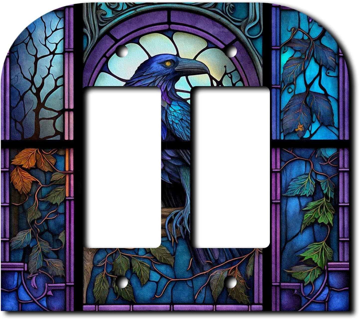 Stained Glass Look Crow - Single Gang Light Switch