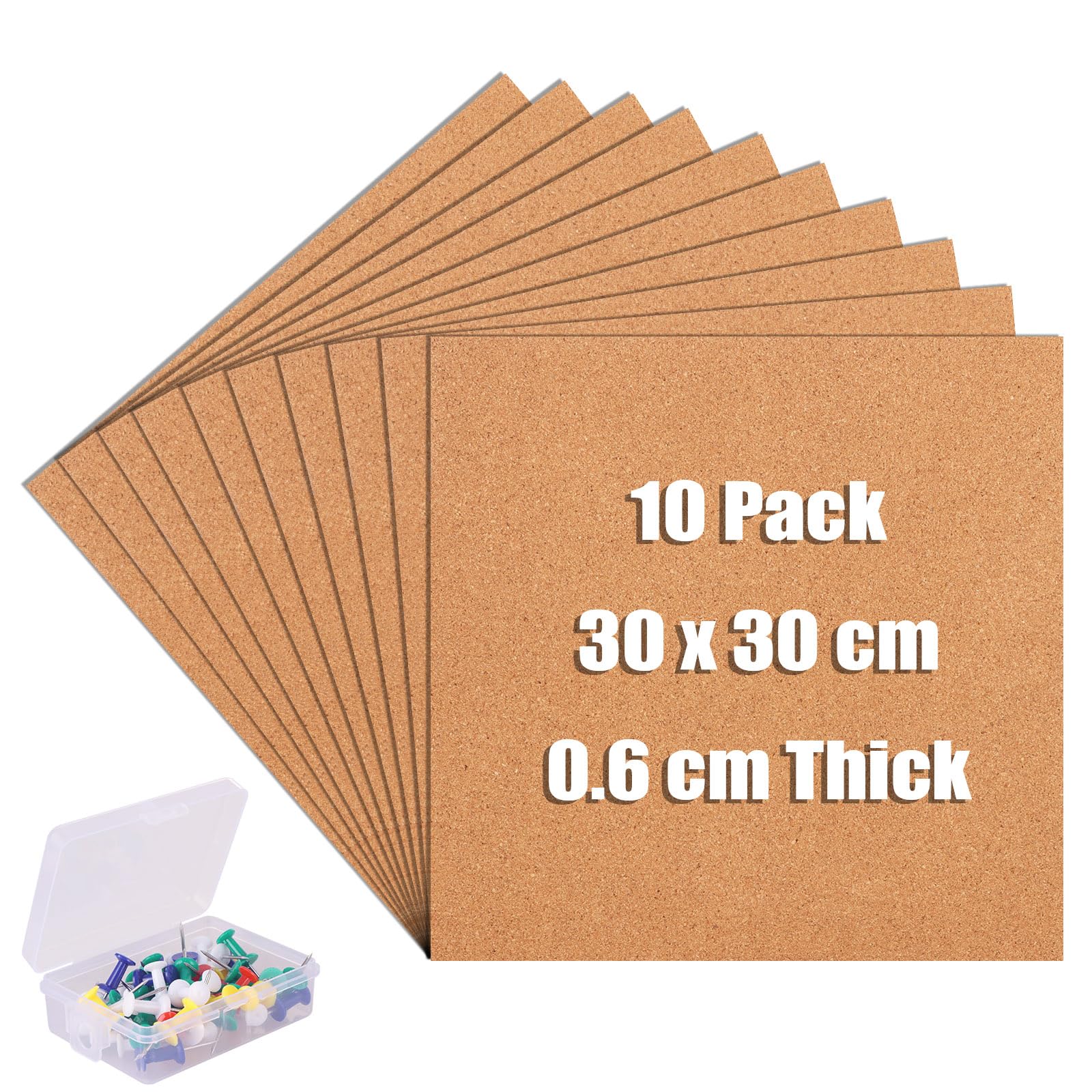 YAYODS 10 Pack Self Adhesive Cork Boards, 12"x12" Pinboard Notice Boards for Walls with Push Pins, Square Cork Tiles for Home School Office