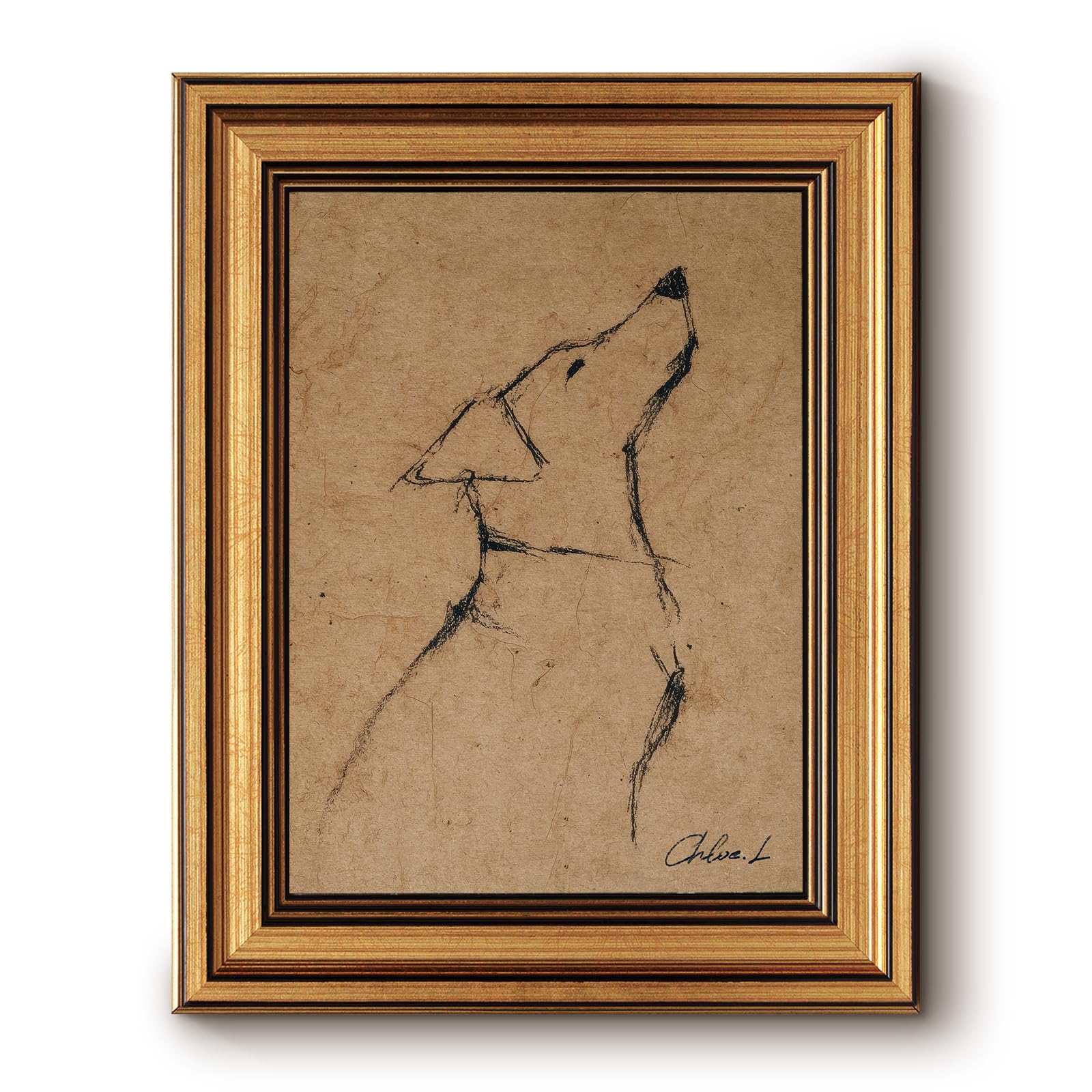 Bzstyleart Gold Framed Dog Sketch Canvas
