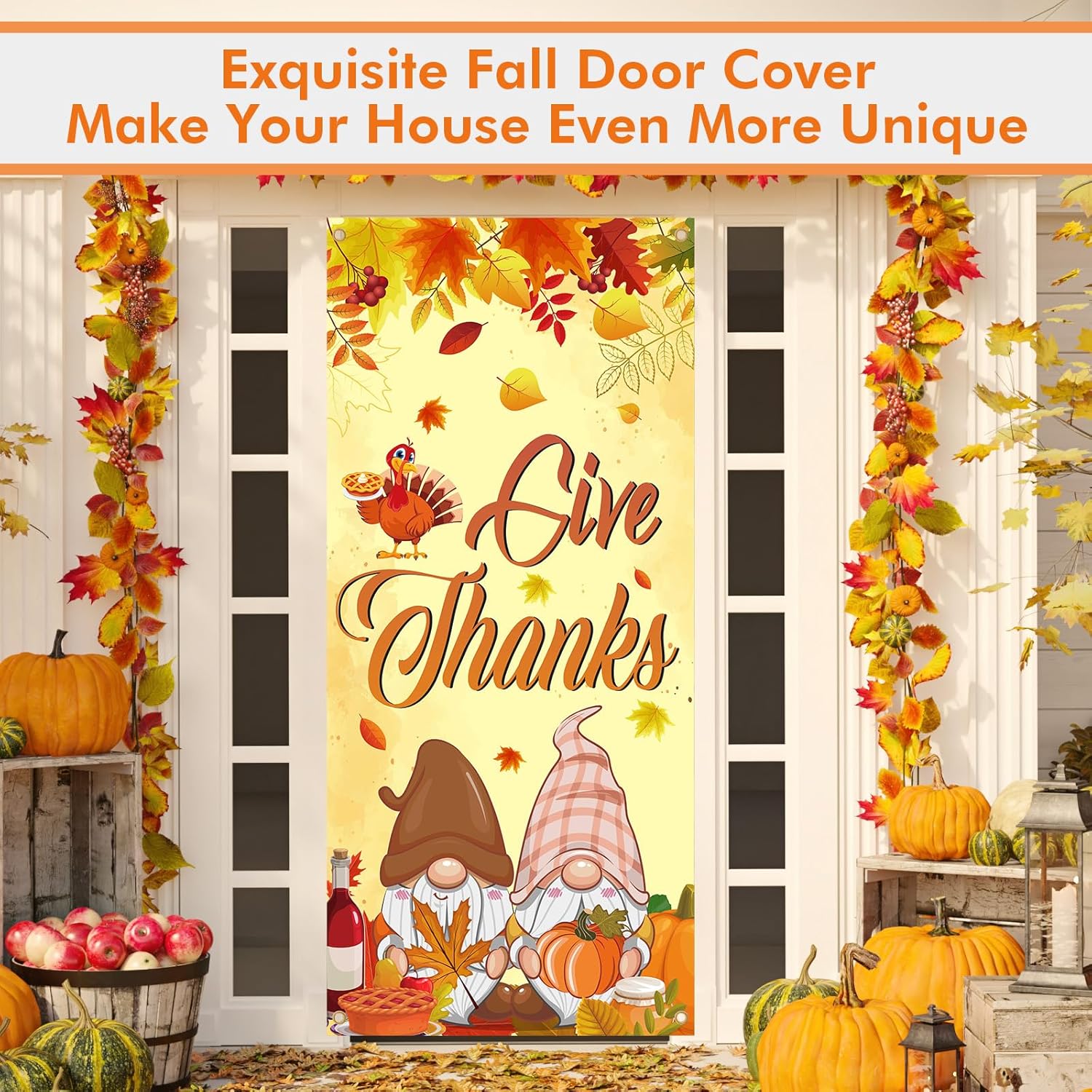 Preboun 6 Pcs Thanksgiving Fall Door Cover for Front Door Thanksgiving Entry Banner Decoration 78 x 35 Inches Happy Fall Entrance Background Dwarf Pumpkin Harvest Porch Banner for Indoor Outdoor - Image 4