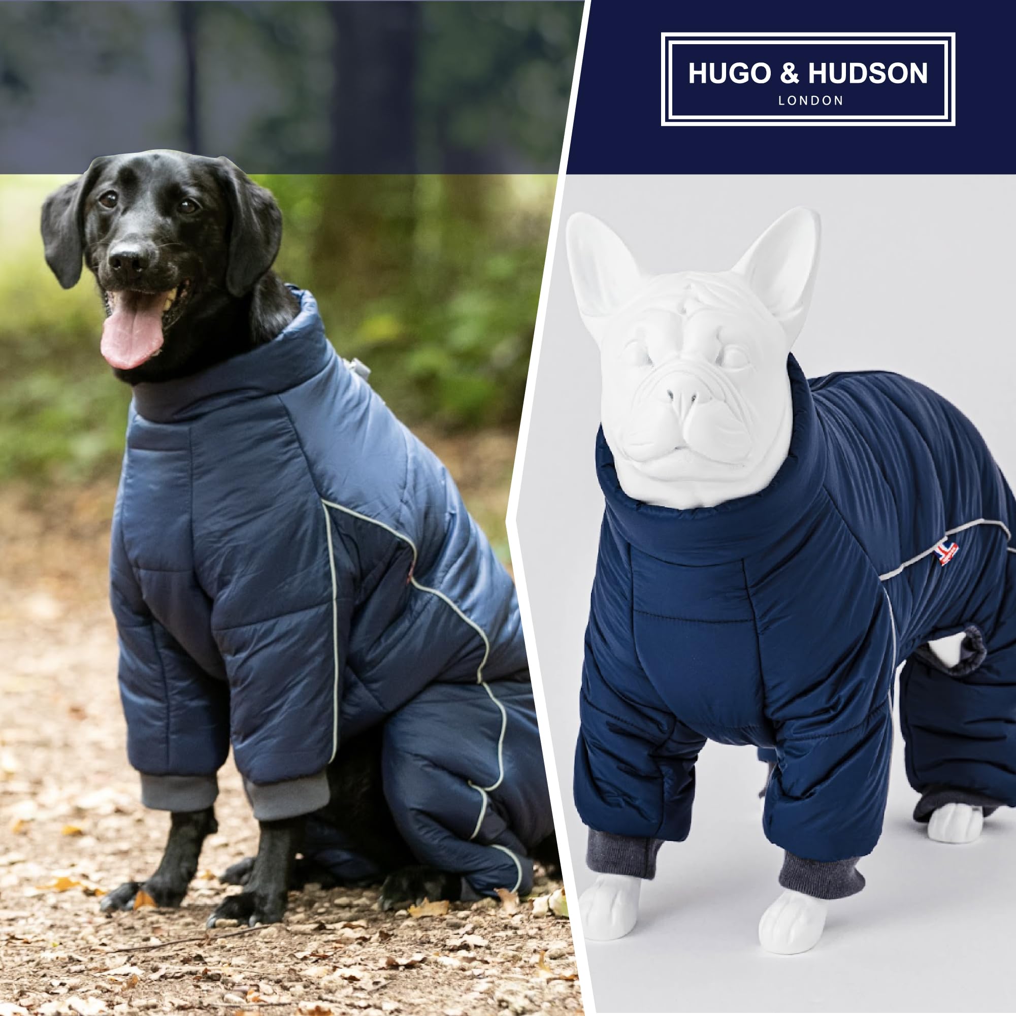 HUGO & HUDSON Navy Outdoor Winter Dog Suit Jacket Windproof Reflective Coat Buckle for Harness L55 - Image 4
