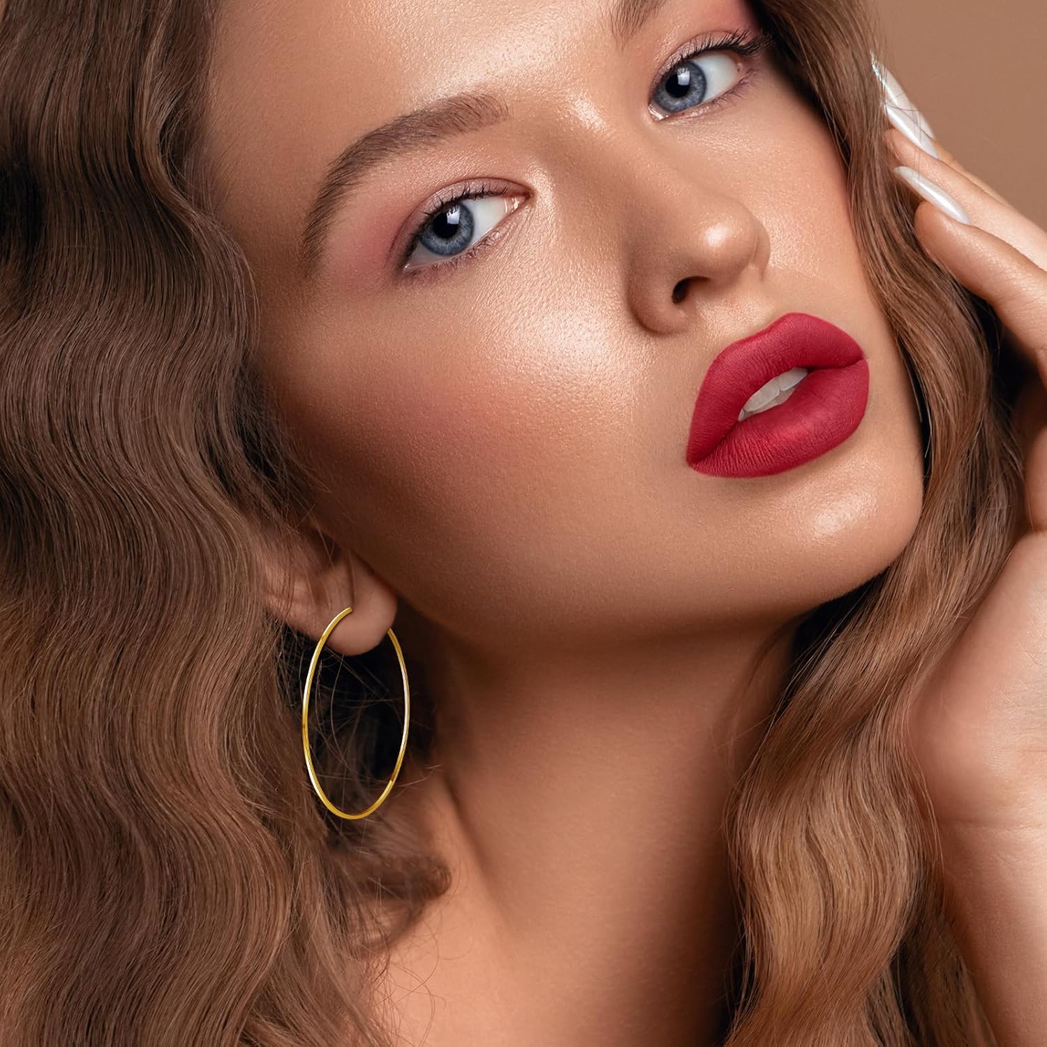 Sterling Silver Post Hoop Earrings - 14k Gold Plated Larg Big Hoop Earrings Set Hypoallergenic Lightweight Thin Gold Hoop Earrings for Women 70mm - Image 2