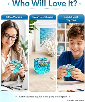 2Pcs Blue Cube Stress Balls, Squishy Fidget Toys with Ocean Shells