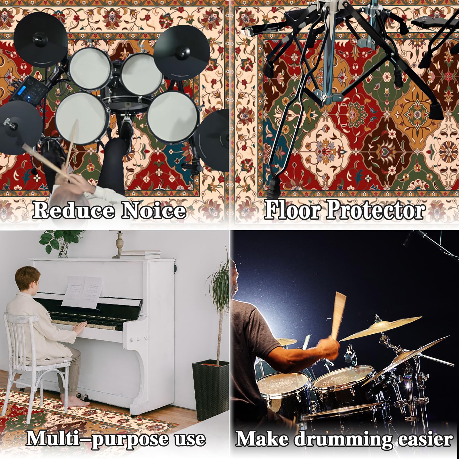 Tappetino Batteria, Tappeto per Batteria, Tappeto Insonorizzato Professionale, Elettronico Drum Tappeto, Drum Carpet Rugs, Tappeti Antiscivolo per Batteria, Tappeto per Tamburi Drum Rug 230 x 180 cm