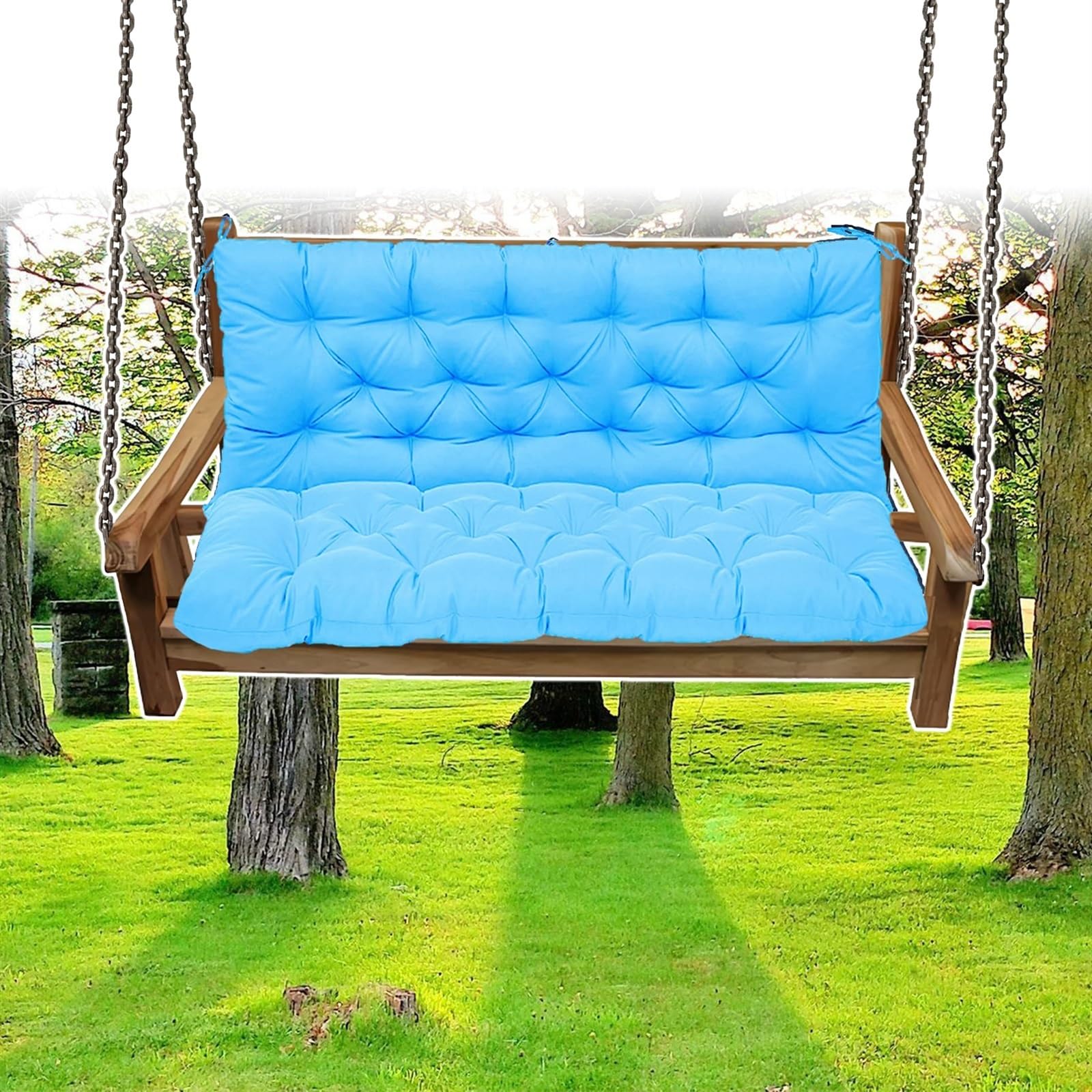 DLLDLGG Swing Replacement Seat Cushions, 2-3 Seater for 4'' Thick Garden Patio Furniture Porch Swing Cushion, with Ties for Outdoor Furnitur with Backrest