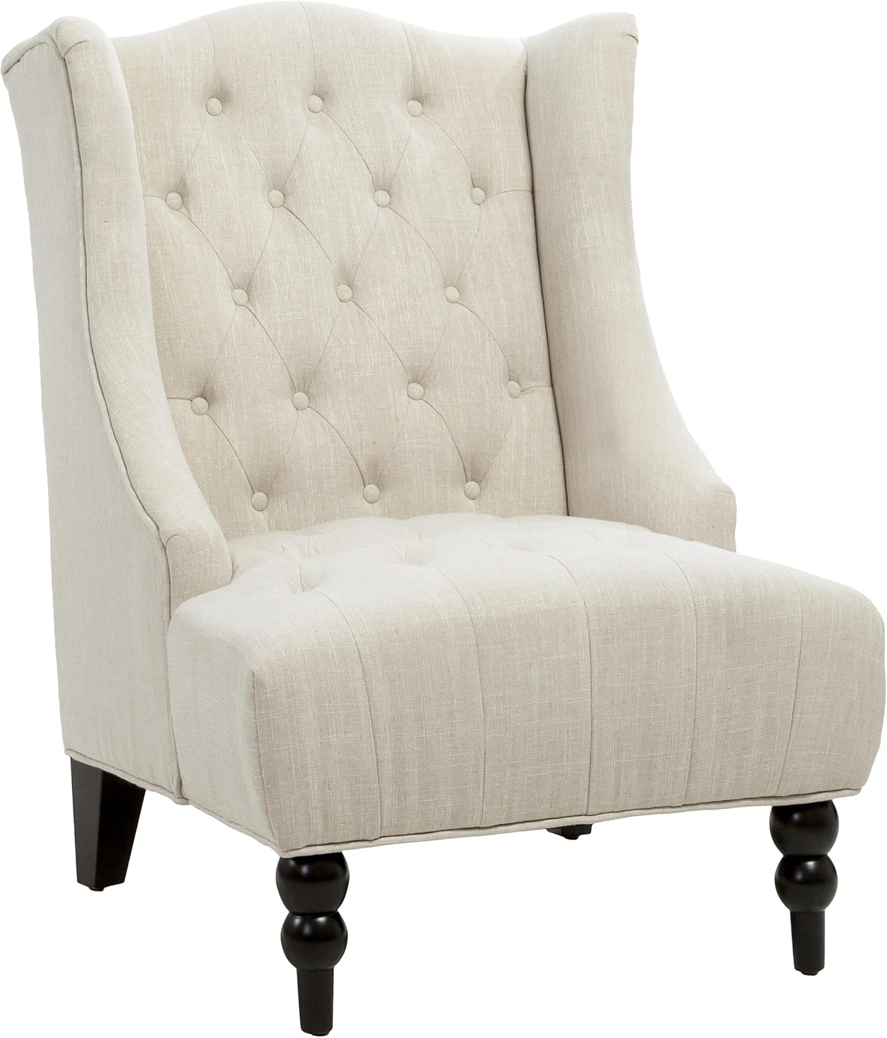 Great Deal Furniture Clarice Tall Wingback Tufted Fabric Accent Chair, Vintage Club Seat for Living Room (Light Beige) : Home & Kitchen