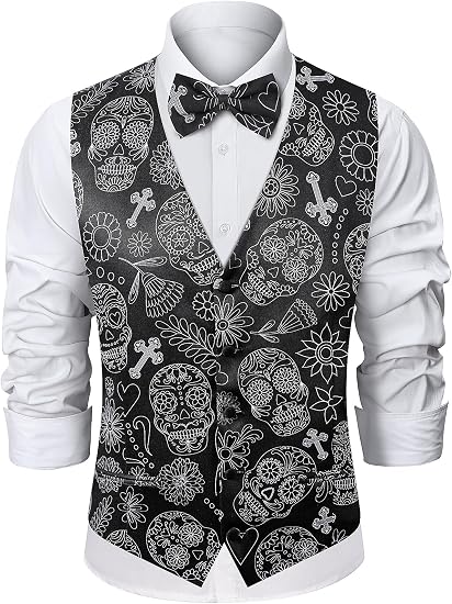2-Piece Mens Halloween Christmas Suit Vest & Bow Tie S-3XL