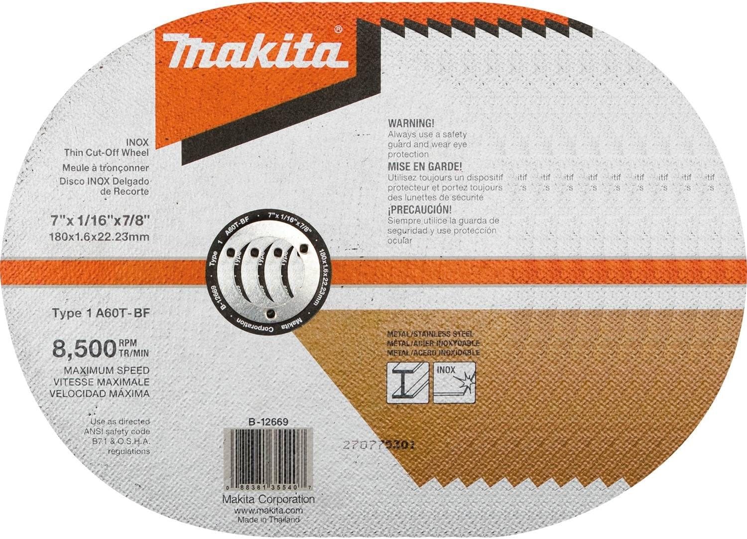 Makita B-12669-10 7" x 1/16" x 7/8" INOX Thin Cut-Off Wheel, 60 Grit, 10/Pk : Industrial & Scientific