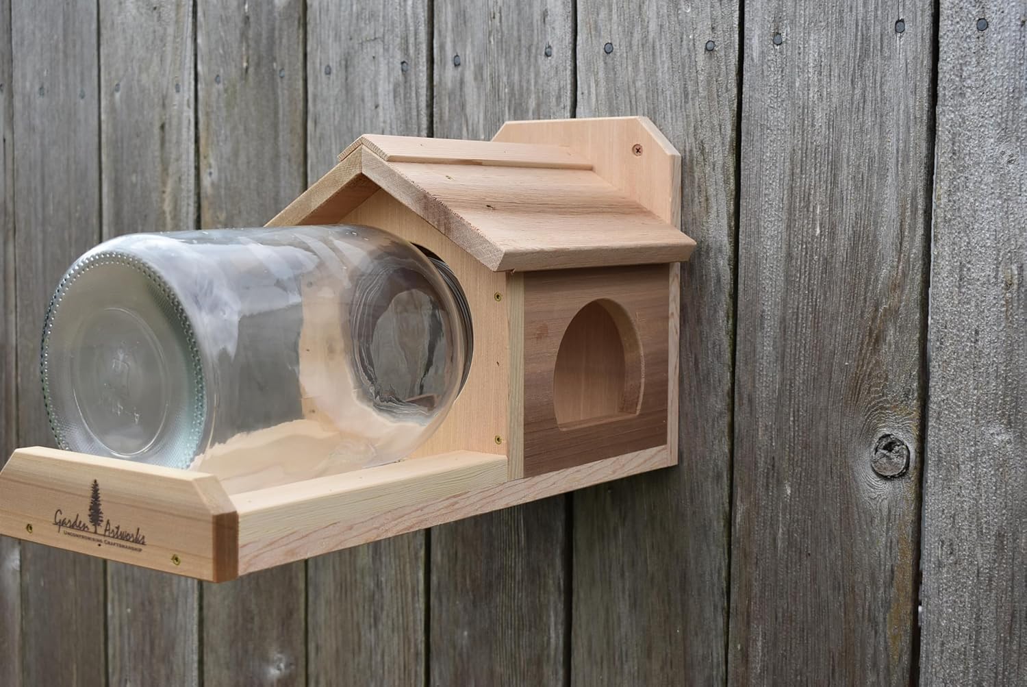 Squirrel Feeder Garden Artworks Squirrel Jar Feeder with One Gallon Glass Jar. Keep Your Squirrels Happy!