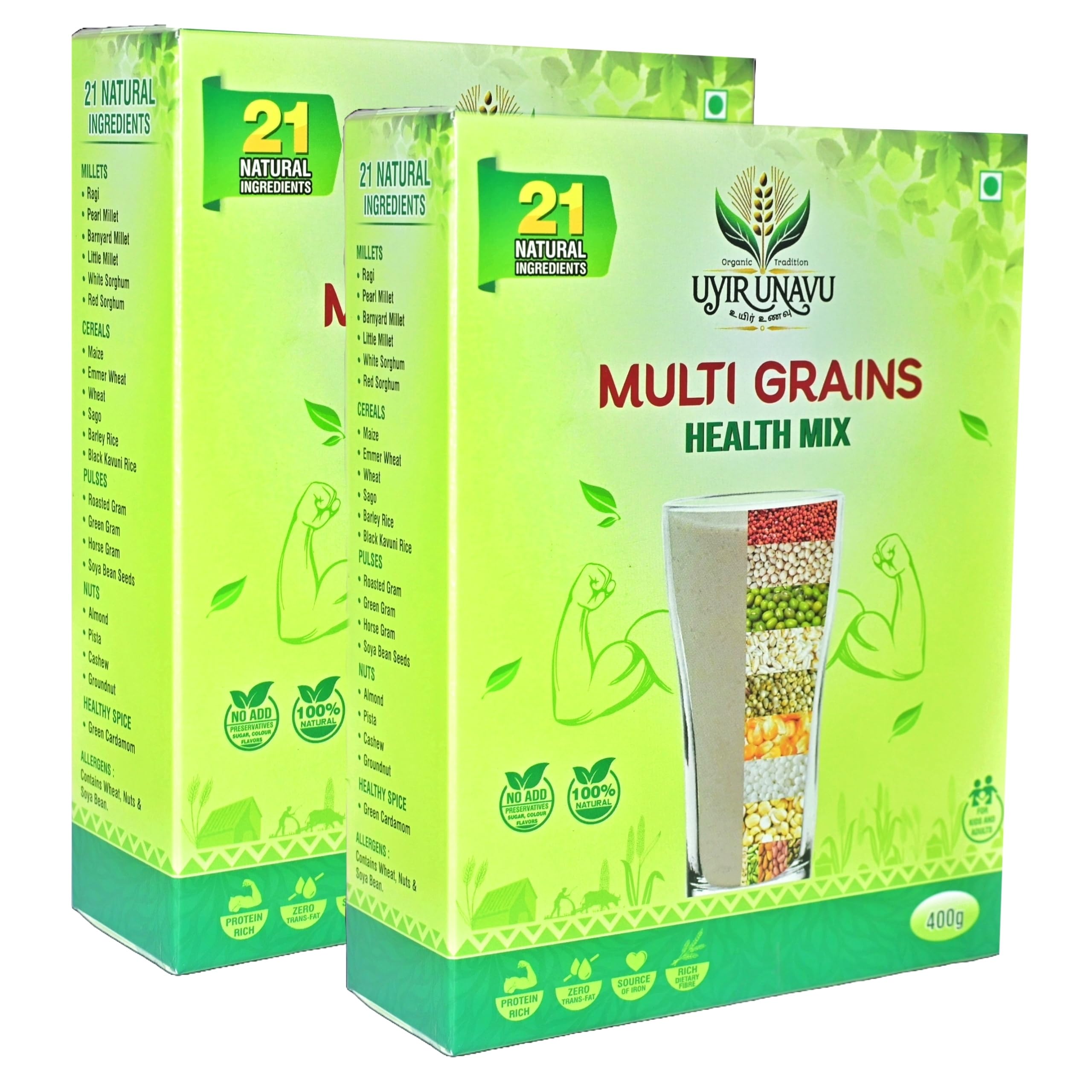 Uyir Unavu Multi Grains Health Mix Powder 800g | 21 Natural Ingredients | 100% Natural, Tasty & Nutritious | Rich in Fiber & Protein (Pack of 2)-picture-20