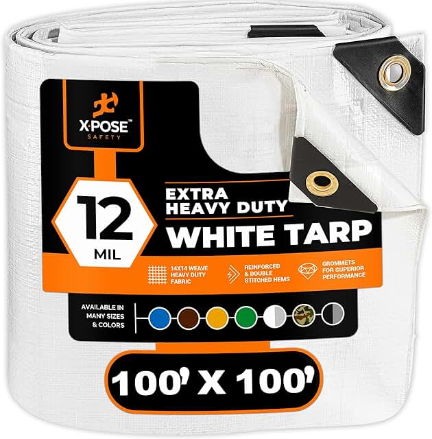 Heavy Duty White Poly Tarp 100' X 100' - Multipurpose Protective Cover -...