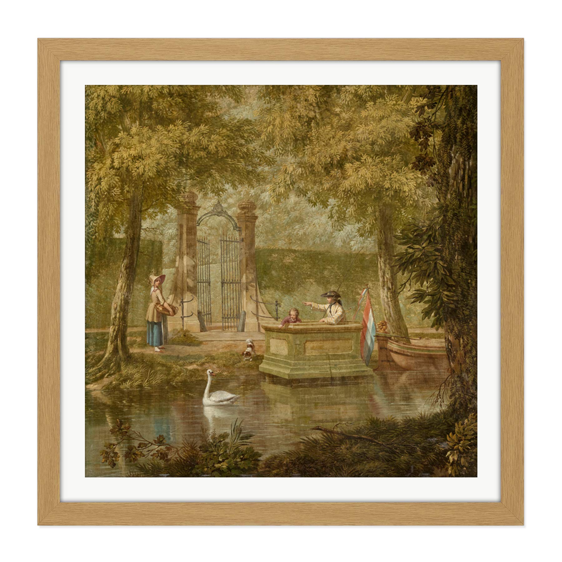 Artery8 Andriessen Dutch Landscape River Boat Painting Square Wooden Framed Wall Art Print Picture 16X16 Inch